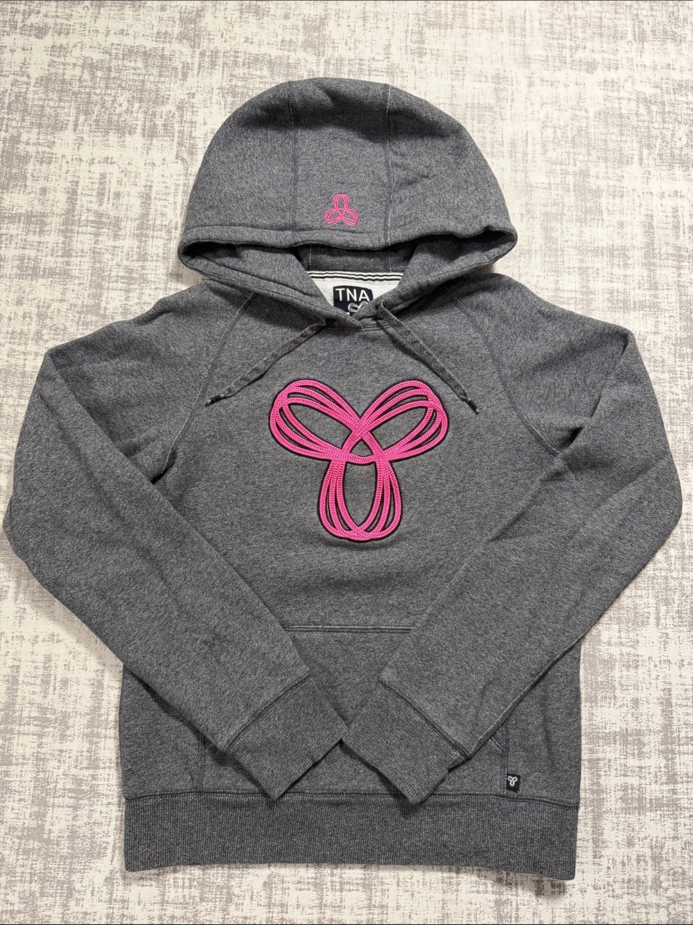 Y2K TNA (Like New)Gray Hoodie with Embroidered Pink Logo Size S 23x18